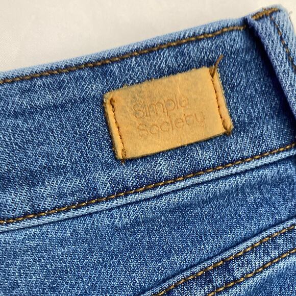High Rise Button Fly Distressed Cut Off Shorts Sz 3/26 Blue Denim Simple Society - Picture 3 of 10